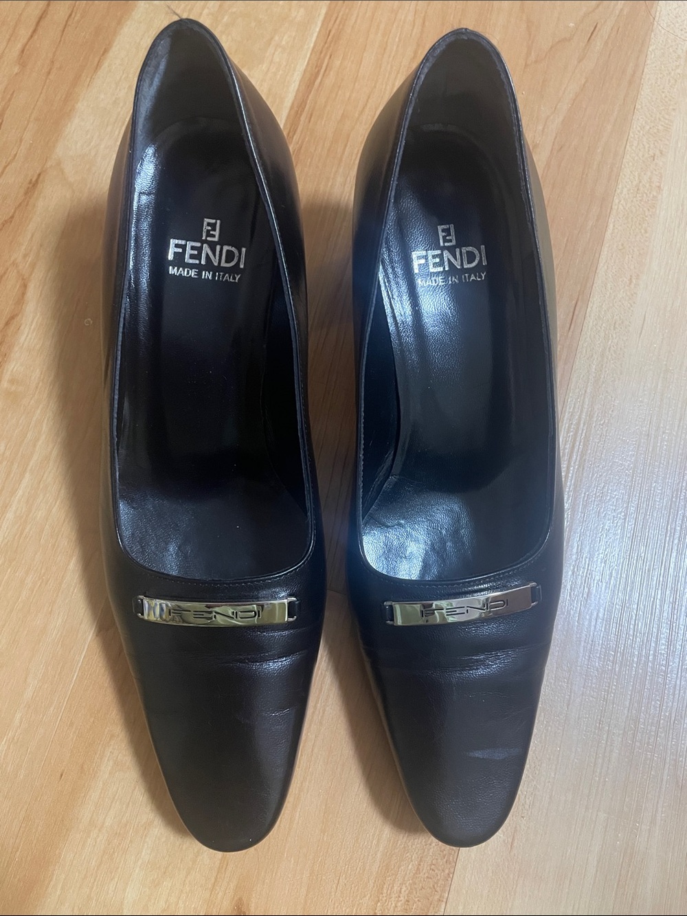 Fendi Black Leather Pumps with Silver Logo